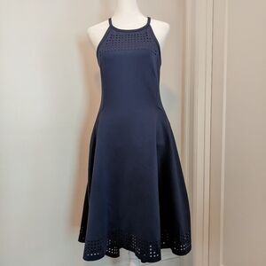 Lilly Pulitzer Aurelie Laser Cut High Low Midi Navy Scuba Ponte Dress Medium
